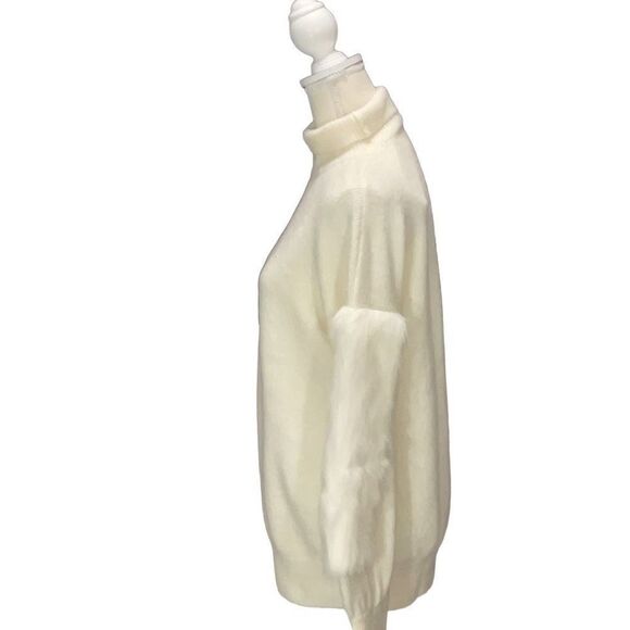 NWT French Connection Cream Long Sleeve Turtle Neck Sweater Faux Fur Arms Sz Sm - Picture 3 of 4